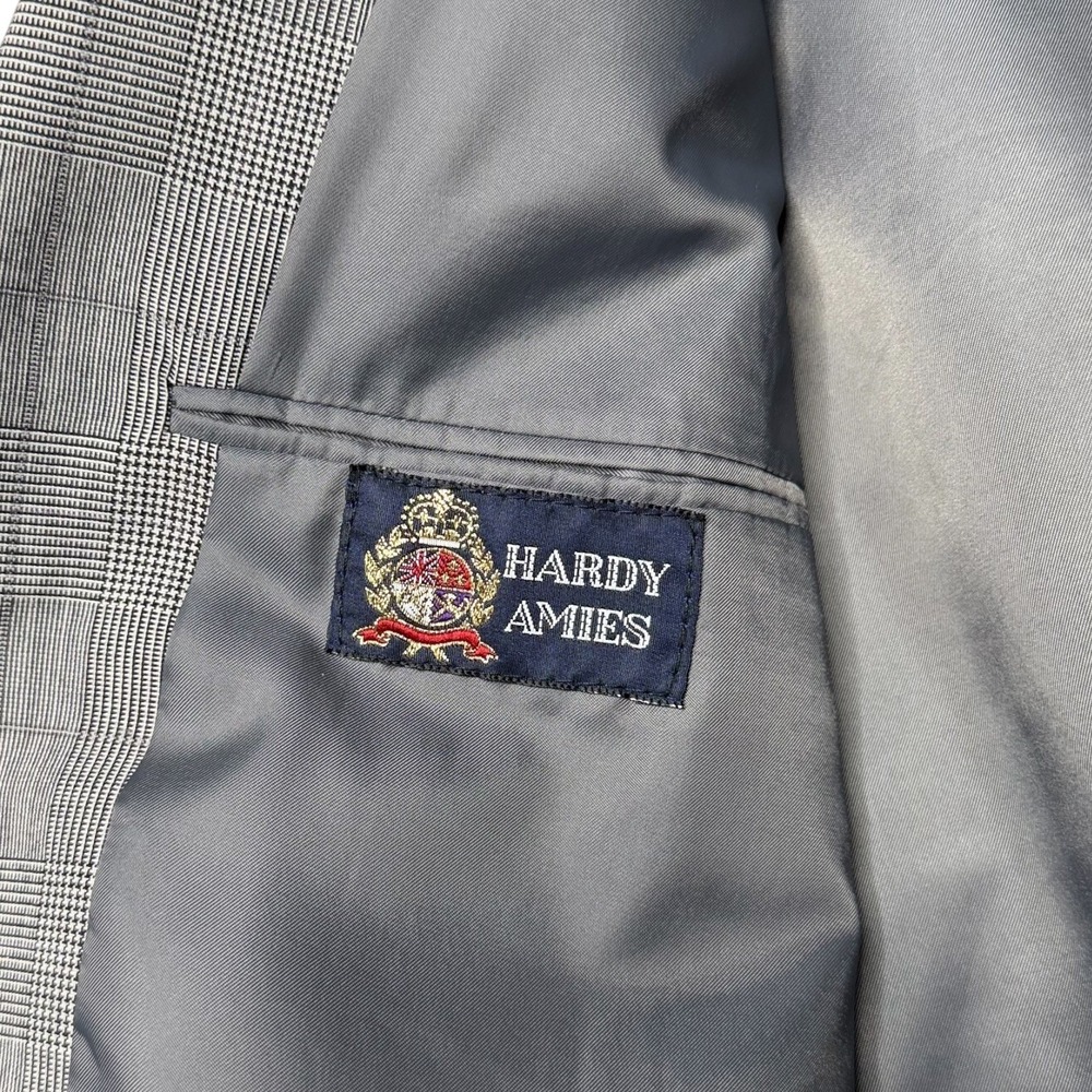 VTG Hardy Amies Sport Coat Gray Glen Plaid Two Button Wool Blend Blazer Mens 48R - Picture 5 of 8